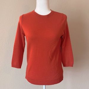 Talbots 100% cashmere orange 3/4 sleeve crew neck pullover sweater S small